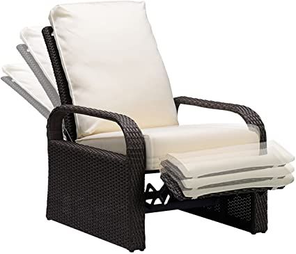 Amazon.com : BABYLON Outdoor Recliner Wicker Patio Adjustable Recliner Chair with 5.11" Cushions and Ottoman, Rust-Resistant Aluminum Frame, All-Weather Resin Rattan, Grey&Beige : Garden & Outdoor Wicker Chaise Lounge, Outdoor Recliner, Adjustable Chairs, Comfortable Armchair, Reclining Chair, Beige Cushions, Outdoor Chaise, Outdoor Chaise Lounge, Outdoor Wicker