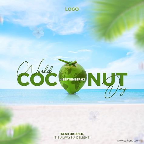 world coconut daay Coconut Oil Brands, A2 Milk, Mogu Mogu, Coconut Drink, Typo Poster, Coconut Drinks, Digital Imaging, Festival Design, Creative Ads