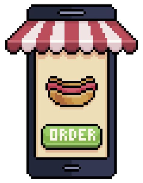 Pixel art mobile phone ordering hot dog in food app vector icon for 8bit game on white background Dog Pixel Art, 8bit Game, Art Mobile, Background Background, Food App, Game On, Vector Icons, Hot Dogs, Pixel Art