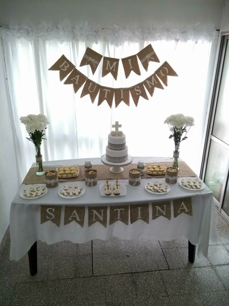 Simple Bautizo Decorations, Bautismo Ideas Decoration, Ideas Para Bautismo, Baby Dedication Party, Decoration Communion, Popular Furniture, Ideas Bautizo, Recuerdos Primera Comunion Ideas, Confirmation Party