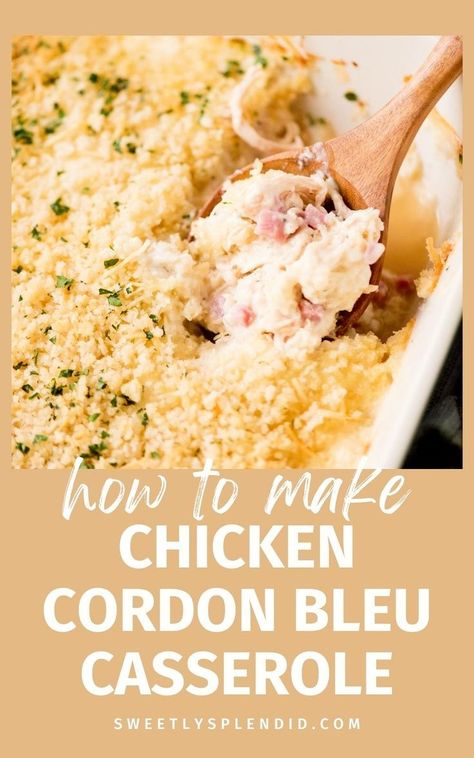 Discover the best Chicken Cordon Bleu Casserole! This easy recipe includes diced ham, a delicious parmesan dijon sauce, and a panko topping. Bake in the oven for a homemade meal that's perfect for freezing. Homemade Chicken Cordon Bleu, Diced Ham Recipes, Recipes With Diced Ham, Cordon Bleu Sauce, Chicken Cordon Bleu Sauce, Chicken Cordon Bleu Casserole Recipe, Ham Casserole Recipes, Easy Chicken Cordon Bleu, Creamy Dijon