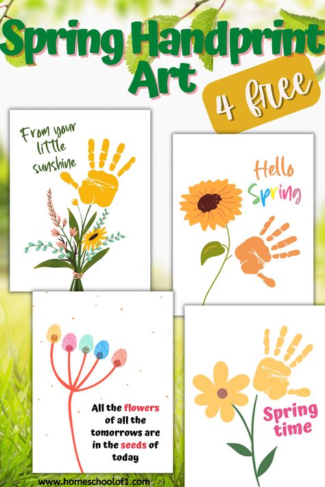 Spring Handprint Art (4 free templates) Handprint Spring Art, Handprint Art Flowers, Spring Handprint Art Preschool, Spring Hand And Footprint Crafts, Free Printable Handprint Template, Garden Handprint Art, April Handprint Crafts, Bunny Handprint Art, Free Printable Handprint Art