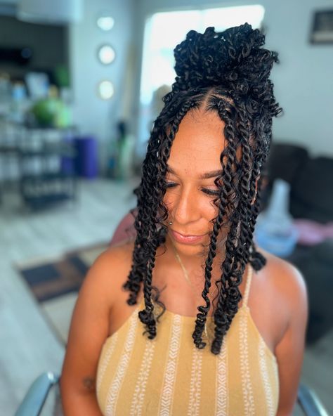 Boho Island Twist Bob, The beautiful @tifenichanel 🫶🏾🫶🏾 . . #jaxbraider #duvalbraids #duvalbraider #904braids #jaxbraiders #jacksonvillebraids #islandtwists #bohemiantwist Twists Bob Black Women, Bobo Island Twist, Island Twist Bob With Curls, Bob Island Twist, Boho Twist Bob, Boho Island Twist, Twist Bob, Island Twist, 4 Braids