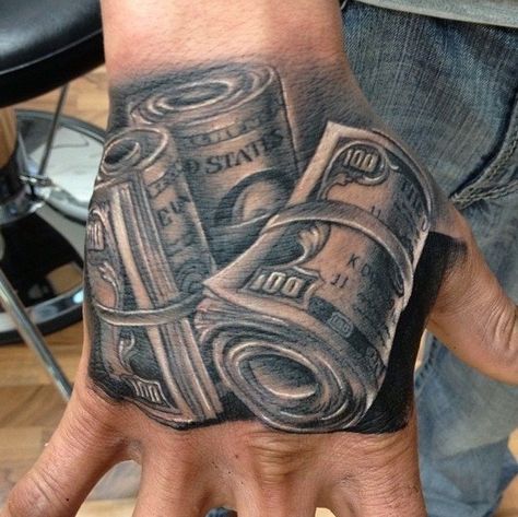 money-13 Money Rolls Tattoo, 100 Dollar Bill Tattoo, Tato Naruto, Dollar Tattoo, Gangsta Tattoos, Money Tattoo, Chicano Tattoos, Men Tattoo, 3d Tattoos