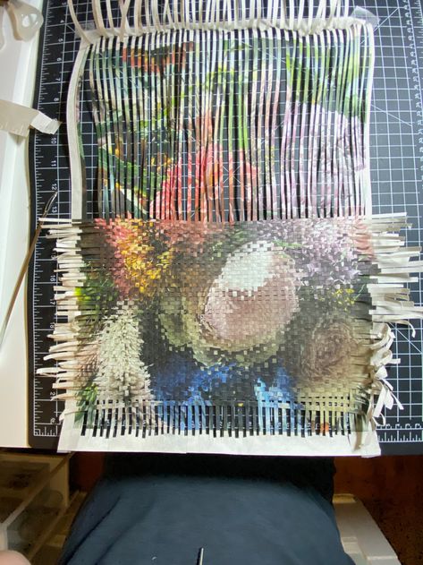 Kates Bridal Bouquet — Christine Mauersberger Paper Weave Art, Woven Photographs, Weaving Installation, Paper Weaving Patterns Design, Weaving Aesthetic, Woven Aesthetic, Christine Mauersberger, Weaving Collage, Watercolor Weaving Art