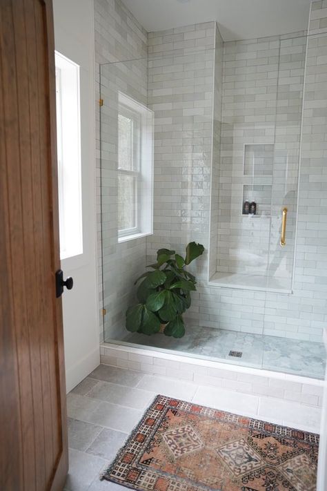 Becky Owens Bathroom, Linen Closet Shelves, Fireplace Installation, Stair Well, Vanity Drawers, Primary Bathroom, Luxurious Showers, Cottage Bathroom, Vanity Countertop