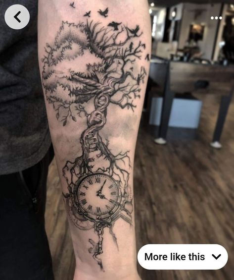 Men Tree Of Life Tattoo, Tree Of Life Tattoo Men Half Sleeves, Tree Of Life Clock Tattoo, Tree Of Life Compass Tattoo, Tree With Clock Tattoo, Tree Of Life Half Sleeve Tattoo, Hourglass Tree Tattoo, Tree Growth Tattoo, Tree Of Live Tattoo