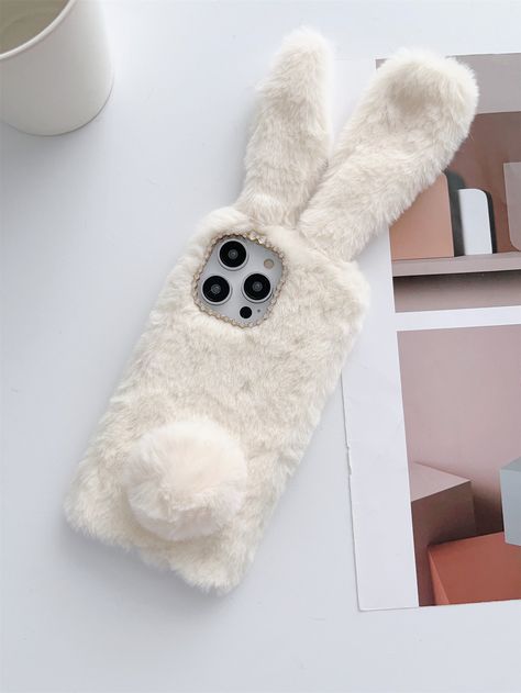 White  Collar  PE Cartoon Plush Phone Cases Embellished   Cell Phones & Accessories Bunny Phone Case, Rabbit Phone Case, Winter Rabbit, Bunny Mask, Cute Bunny Pictures, Rabbit Design, Fluffy Bunny, Animal Phone Cases, Crochet Clothing And Accessories