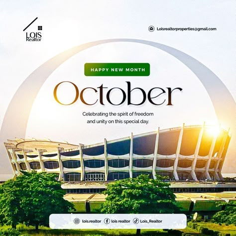 October Design Ideas, Happy Independence Day Nigeria Flyer, Social Media Advertising Design Ideas, New Month Poster Design, Contest Poster Design, New Month Poster, Advertising Design Ideas, Media Advertising Design, Happy New Month Design