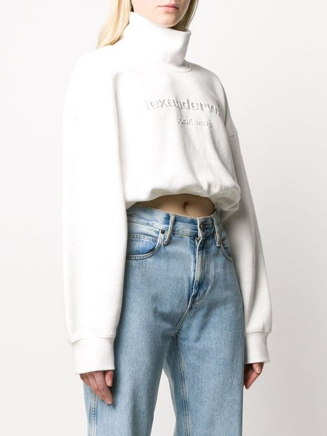 Alexander Wang Cropped Oversized Logo Jumper - Farfetch Alexander Wang Sweater, Logo Pants, White Crop, White Crop Top, Jumper Sweater, Knit Jumper, Alexander Wang, Latest Design, Designing Women