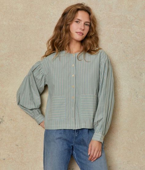 the soft gamine shopping guide: only what you need - Our Fashion Garden Smock Shirt, Blue Striped Blouse, Gamine Style, Soft Gamine, Christy Dawn, Now What, Oversized Silhouette, Wrap Blouse, Chunky Sweater