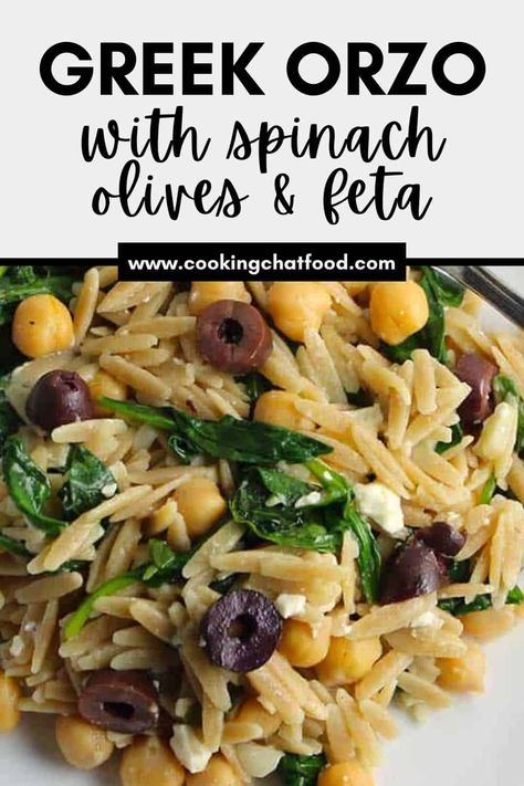 Greek Salad With Spinach, Orzo Mediterranean Salad Feta, Medditeranean Rice Recipe, Orzo Pasta Salad With Feta And Spinach, One Pan Orzo With Spinach And Feta, Spinach Orzo Recipes, Greek Orzo Recipes, Vegetarian Entrees Main Dishes, Canned Spinach Recipes