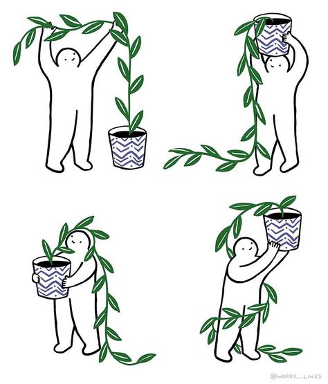 Growing Plant Illustration, Plant Growing Drawing, Plant Growing Illustration, Pothos Illustration, Growing Up Drawing, Cute Plant Doodles, Plants To Draw, Resilience Art, Worry Lines