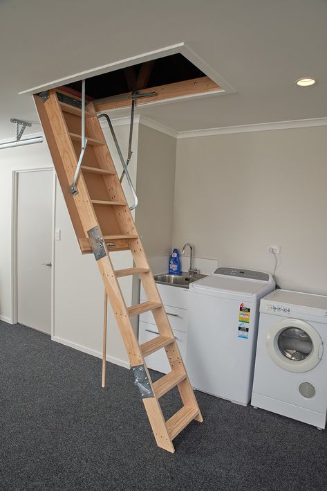 Folding Attic Stairs, Attic Ladder, Loft Conversions, Loft Stairs, Attic Flooring, Diy Garage Door, Loft Ladder, Attic Stairs, Diy Apartment Furniture