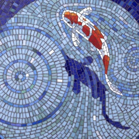 Making Shadows In Mosaics – The Mosaic Store Mosaic Koi Fish, Mozaik Tile, Square Mosaic Patterns, Mosaic Projects For Beginners, Koi Mosaic, Mosaics For Beginners, Diy Mosaic Projects, Pool Artwork, Fish Mosaic