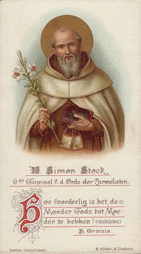 Sao Simao, St Simon Stock, Carmelite Saints, San Simon, Vintage Holy Cards, St Simons, Calabria, Blessed Mother, Roman Catholic