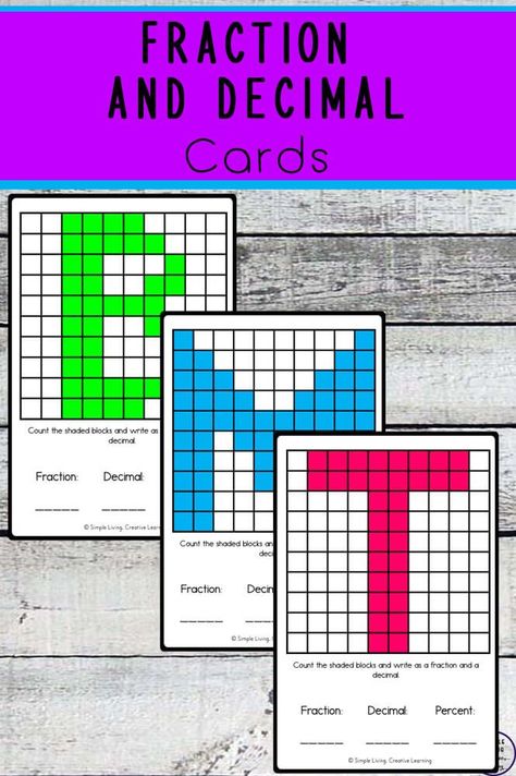 Fraction and Decimal Cards Teaching Decimals, Writing Fractions, Fractions And Decimals, Math Decimals, Decimals Worksheets, Everyday Math, Teaching Fractions, Math Graphic Organizers, Math Centers Middle School