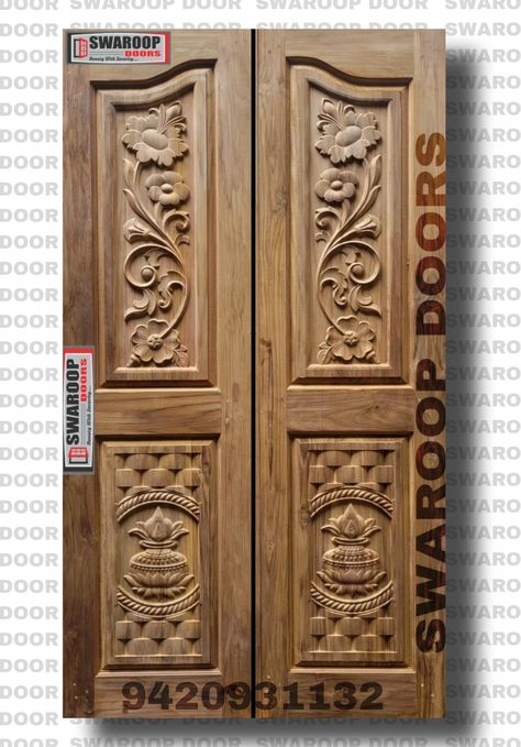 teak door Indian Double Door Design, Double Door Carving Design, Wood Carving Door, Jali Door, Wooden Coffee Table Designs, Wooden Dining Table Designs, House Main Door, Gate Wall Design, House Main Door Design