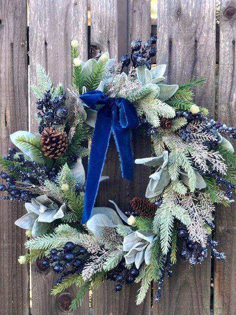 Merced California, Silver Door, Wreath For Christmas, Jewish Celebrations, Everyday Wreaths, Winter Berry, Lamb's Ear, Chanukah Decor, Pine Wreath