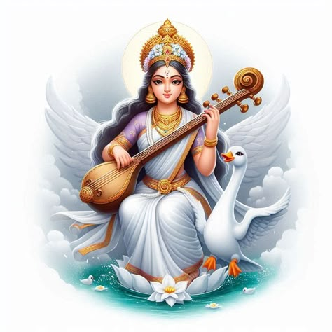 Saraswati Devi Images, Saraswati Goddess Paintings, Saraswati Mata Wallpaper, Sarswati Maa, Saraswati Images, Lord Saraswati, Mata Wallpaper, Saraswati Art, Mata Saraswati