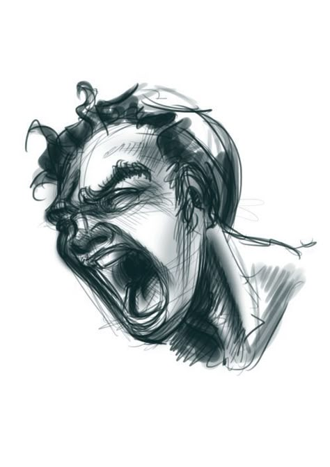 Man Yelling Drawing Reference, Drawing Screaming, Drawing Face Reference, Layered Long Bob Hairstyles, Screaming Drawing, Haircut With Layers, Lob Haircuts, Scream Art, Tree Drawings Pencil