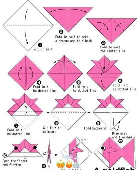 Origami fish Origami Goldfish, Origami Fish Easy, Origami Diagrams, Tutorial Origami, Kids Origami, Origami For Beginners, Origami Dragon, Origami Fish, Origami And Kirigami