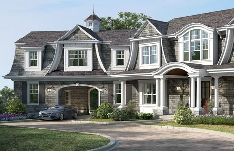 Costal House Exterior, Shingle House Exterior, Cedar Shingle Homes, Shingle Style Architecture, Vacation House Plans, Gambrel Style, Shingle House, Farmhouse Floor Plans, Shingle Style Homes