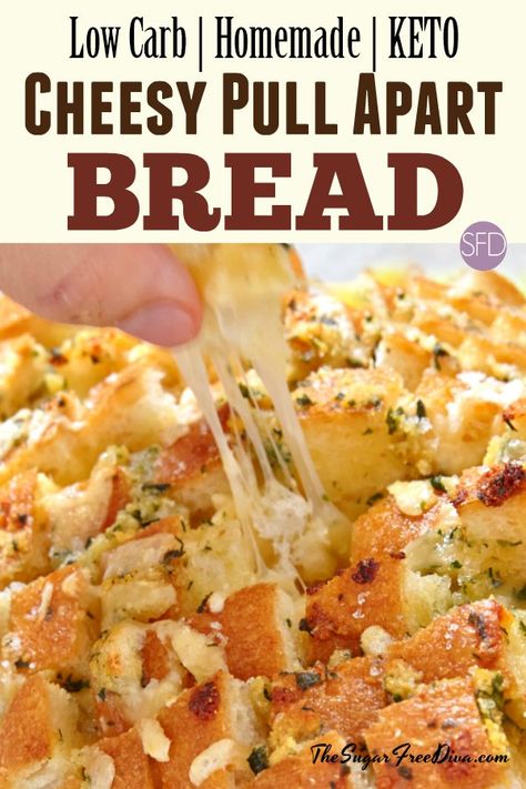 Low Carb Cheesy Pull Apart Bread #lowcarb #bread #keto #pullapart #cheesy #bread #recipe #appetizer Cheesy Bread Recipe, Cheesy Pull Apart Bread, Bread Keto, Cheesy Bread, Pull Apart Bread, Low Carb Pizza, Monkey Bread, Low Carb Bread, Perfect Appetizers