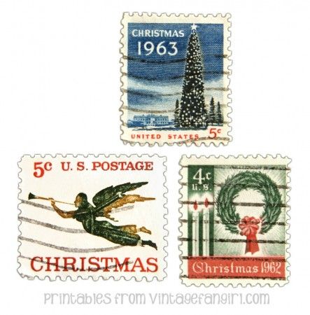 Free Printable | Vintage Christmas Postage Stamps · Scrapbooking | CraftGossip.com Christmas Postage Stamps, Stamps Vintage, Vintage Postage Stamps, Christmas Time Is Here, Scrapbooking Stamps, Vintage Postage, Printable Vintage, Free Christmas Printables, Scrapbook Printables