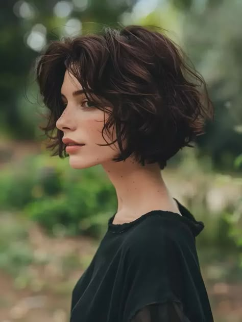 30 Short Hairstyles for Round Face Glow Curly Bob 2024, Curly Bob Layers, Short Soft Hairstyles, Wavy Bob With Curtain Bangs, Bob Haircut Thick Hair, Medium Womens Haircuts, Bob Waves, Medium Bob Haircuts For Women, Bob Haircut Medium Length