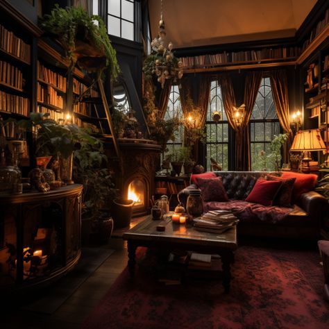 Fantasy Living Room Aesthetic, Cozy Old Home Aesthetic, Cozy Dark Home, Pirate Aesthetic Room, Autumn House Interior, Whimsigoth Decor Aesthetic, Wizard Room Aesthetic, Victorian Homes Fall, Goth Fall Aesthetic Bedroom