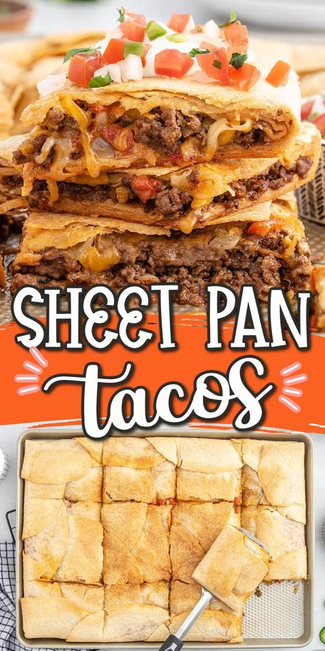 Sheet Pan Tacos, Pan Tacos, Taco Bells, Sheet Pan Dinners Recipes, Seasoned Ground Beef, Mexican Meals, Dinners Recipes, Food Recipes Easy, Recipes Mexican