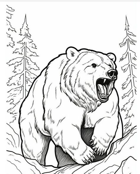 Grizzly Bear Drawing, Bear Coloring Page, Bear Sketch, Bear Drawing, Bear Coloring Pages, Eagle Art, Drawing Examples, Adult Coloring Designs, Flower Art Drawing