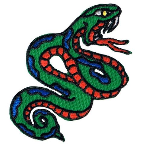 Snake Applique Patch - Green, Blue, and Red (Iron on) Snake Applique, National Park Patches, Snake Illustration, Jacket Ideas, Sewing Embellishments, How To Make Clothes, Patch Work, Appliqué Patch, End Of The World