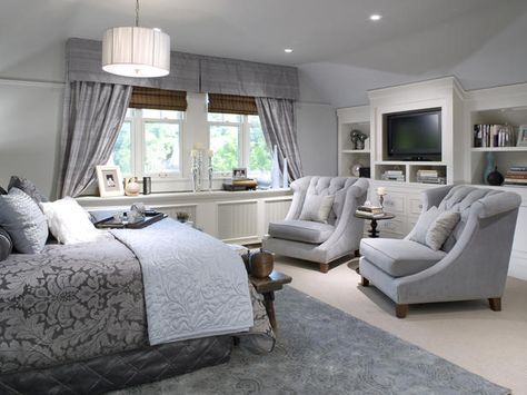 Luxurious Bedroom in Shades of Gray http://www.hgtv.com/decorating/10-divine-master-bedrooms-by-candice-olson/pictures/page-8.html?soc=pinterest Plush Rugs, Fresh Bedroom, Bedroom With Sitting Area, Vibeke Design, Beautiful Rooms, Luxury Bedroom Master, Bedroom Retreat, Dreamy Bedrooms, Beautiful Bedrooms