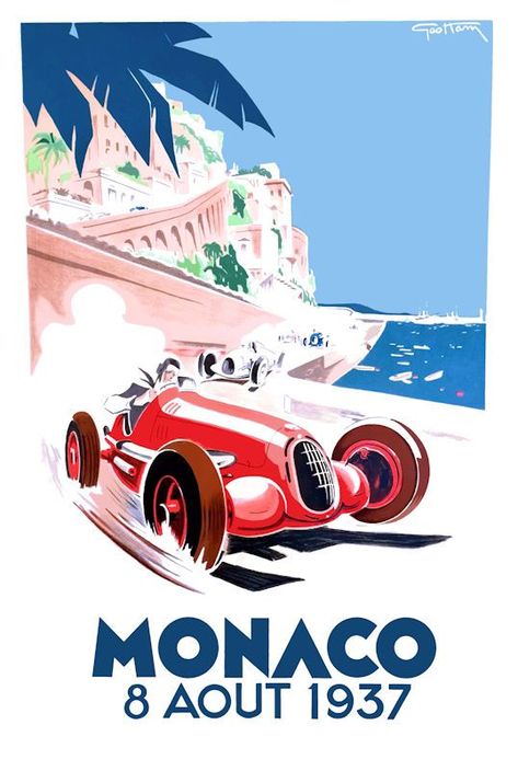 Monaco Poster, Monaco Grand Prix Posters, Vintage Monaco, Art Deco Car, Grand Prix Posters, Grand Prix Racing, Retro Metal Signs, Deco Home, Racing Posters