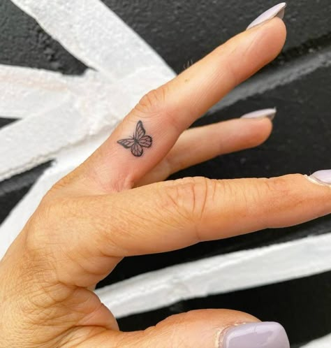 Hideable Tattoos, Side Finger Tattoos, Inside Finger Tattoos, Inner Finger Tattoo, Finger Tattoos Words, Tiny Butterfly Tattoo, Cute Finger Tattoos, Small Finger Tattoos, Finger Tattoo For Women