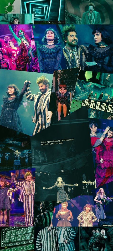 Collage from the Broadway Musical "Beetlejuice" Beatle Juice Wallpapers, Beetlejuice Wallpaper Musical, Beetle Juice Aesthetic Wallpaper, Beetlejuice The Musical Wallpaper, Alex Brightman Wallpaper, Beetlejuice Musical Wallpaper, Beetle Juice Wallpaper, Beetlejuice Wallpaper Aesthetic, Broadway Wallpaper