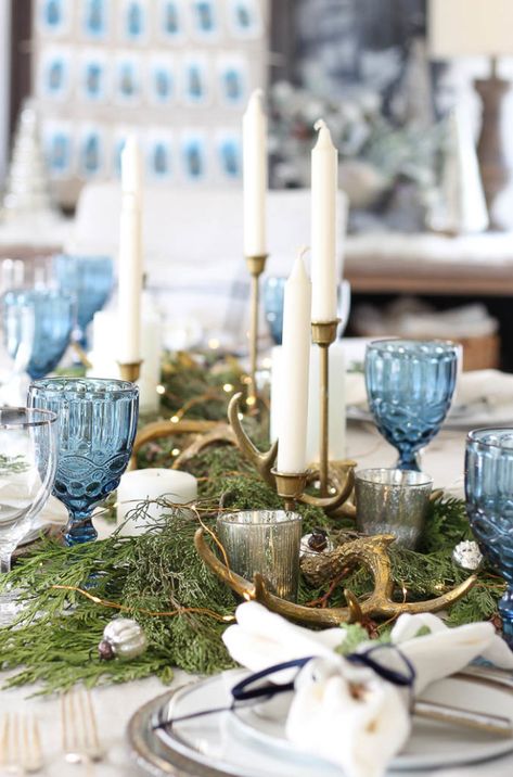 Winter Tablescapes After Christmas, Winter Table Decorations, Christmas Pastel, Winter Tablescapes, Sarah Joy, Blue Christmas Decor, Christmas Tours, Winter Table, Winter Decoration