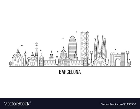 Barcelona Skyline Drawing, Barcelona Skyline Tattoo, Barcelona Illustration, World Map Vector, Gaudi Art, Barcelona Map, Barcelona Skyline, City Outline, Skyline Tattoo