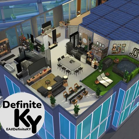 City living at IX Landgraab Apartment. Download from Patreon or EA gallery #DefiniteKY. Sims City Living, City Living Apartment, Sims 4 City Living, San Myshuno, Game Cafe, Sims Freeplay Houses, Sims 4 Challenges, Sims Free Play, Sims 4 House Plans