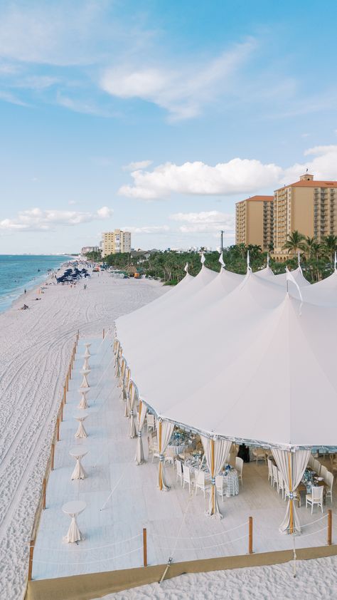 A beautiful tented wedding reception right on the coast of Naples, Florida. Tented Beach Wedding, Naples Fl Wedding, Naples Florida Wedding, Naples Wedding, Coastal Wedding Reception, Florida Wedding Reception, 30a Florida, Beachy Wedding, Naples Fl