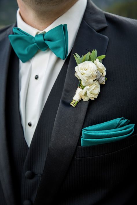 Teal Green Groomsmen Attire, Black Suit Teal Tie, Turquoise Groom Suit, Teal Aesthetic Wedding, Teal And Black Wedding Theme, Bridesmaid Dresses Dark Teal, Teal Wedding Aesthetic, Dark Teal Tuxedo, Dark Teal And Silver Wedding