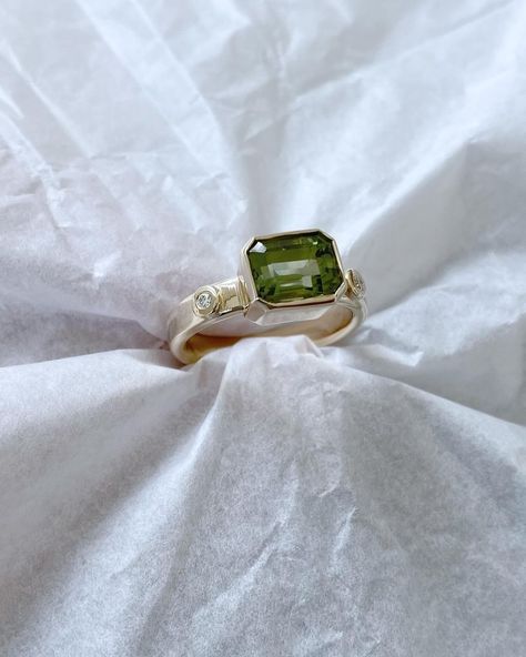 Jessie Harris | Much love for the wonderful pair that is H+L and the process of creating L’s dreamy tourmaline and diamond engagement ring. The wide band… | Instagram Ring Redesign, Dream Engagement, Dream Engagement Rings, Wedding Goals, Tourmaline Ring, Wide Bands, Bezel Setting, The Process, Diamond Engagement Ring