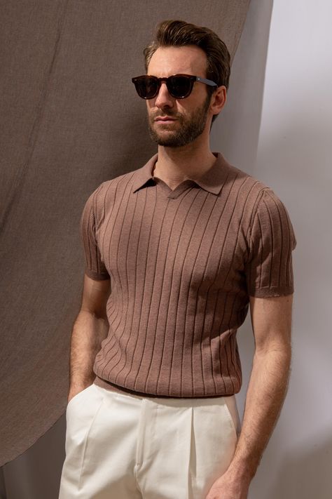 Products - Pini Parma Polo Outfit Men, Polo Shirt Outfits, Polo Outfit, Mens Casual Dress Outfits, Mens Fashion Classy, Knit Polo, Stylish Mens Outfits, Mens Casual Dress, Men's Knit