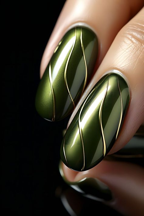 olive green nails, chrome nail art, green nail ideas, metallic nails, nail trends, nail inspiration, nail design ideas, stylish nails, trendy nails, unique nail art, green manicure, nail aesthetics, fashion nails, nail creativity, chic nails, elegant nails, beautiful nails, nail goals, nail beauty, nail fashion, glamorous nails, sophisticated nails, olive nail polish, nail shades, statement nails, nail ideas, creative nail art, fashionable nails, modern nails, nail art inspo, nail art trends Chic Nails Elegant, Green Nails Chrome, Nails Sophisticated, Green Chrome Nails, Nails Olive, Nail Art Green, Olive Green Nails, Gel Chrome Nails, Green Nail Ideas