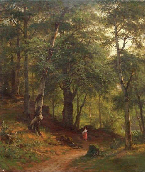 Ivan Shiskin – private collection? Title: По грибы/Gathering Mushrooms. Date: c. 1860s-1870s. Materials: oil on canvas. Dimensions: ? Source: http://www.wikiart.org/en/ivan-shishkin/gathering-mushrooms. I have changed the contrast of the original photo. Shishkin Painting, Ivan Shishkin, Canvas Painting Projects, Russian Landscape, Colorful Drawing, Canvas Art Projects, Dream Painting, Russian Painting, Forest Painting