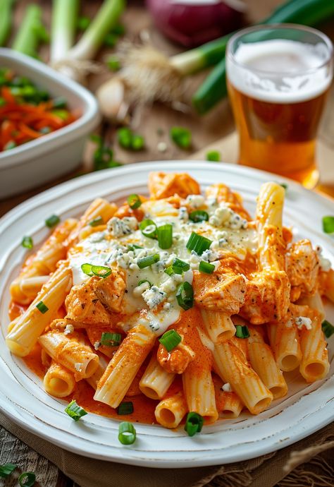 Learn How to Cook Buffalo Chicken Pasta Recipe For Free | Recipes You'll Love, Made Easy! Chicken Pasta Creamy, Chicken Pasta Easy, Buffalo Chicken Pasta Bake, Meatless Chicken, Creamy Buffalo Chicken, Trendy Recipes, Pasta Bake Easy, Pasta Creamy, Easy Buffalo Chicken