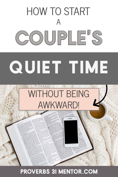 Do you want to start a reading the Bible or praying with your husband but aren't sure where to start? Discover how to have a couple's quiet time and how to grow in faith as a married couple. It's easier than you think! || Proverbs 31 Mentor #quiettime #couplesbiblestudy #prayingwithyourspouse #spiritualgrowth #biblestudy #proverbs31mentor Married Couple Bible Study, Bible Plans For Couples, Bible Study With Husband, Husband And Wife Bible Study, Bible Study For Couples Marriage, Bible Study For Married Couples, Couple Bible Study Plan, Bible Reading Plan For Couples, Bible Studies For Couples