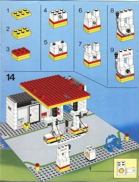 Old LEGO® Instructions | letsbuilditagain.com Service Station Design, Lego Structures, Instructions Lego, Lego Building Instructions, Lego Club, Free Lego, Vintage Lego, Lego Diy, Lego Buildings